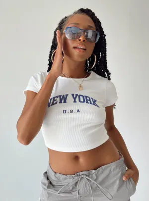 New York Baby Tee White Adjustable Hem