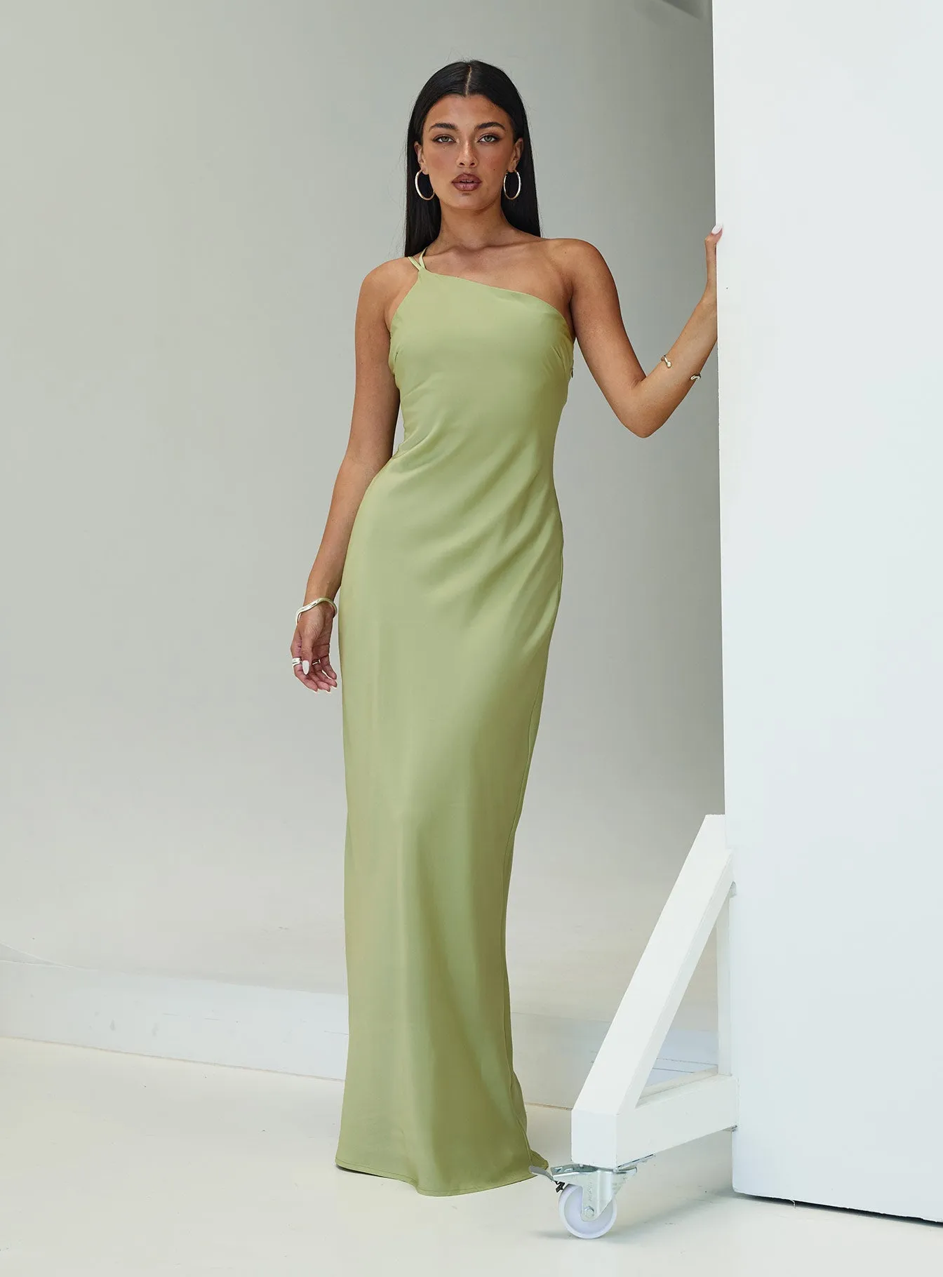Nehemiah One Shoulder Maxi Dress Green Early Light
