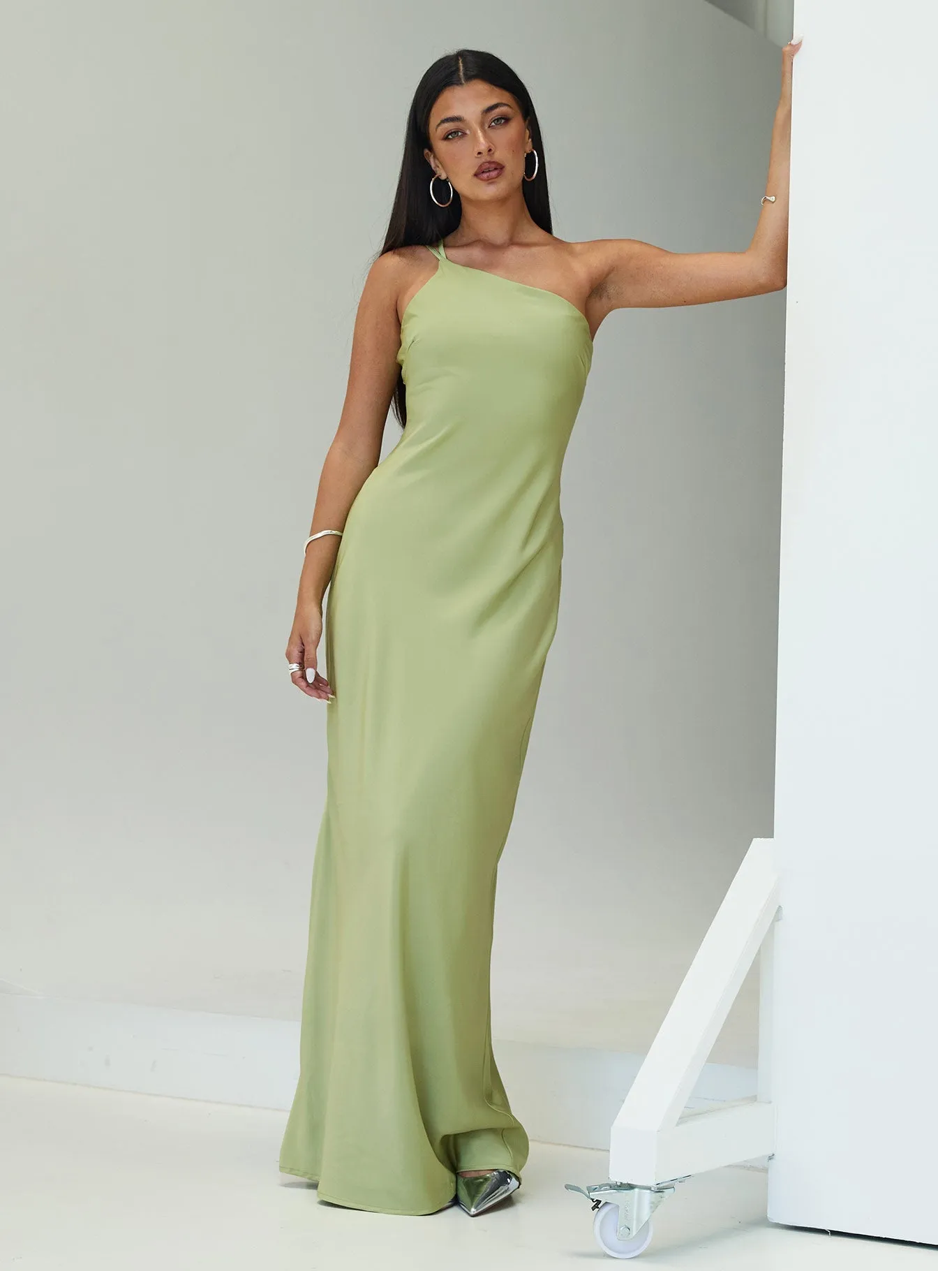Nehemiah One Shoulder Maxi Dress Green Light and breathable fabric
