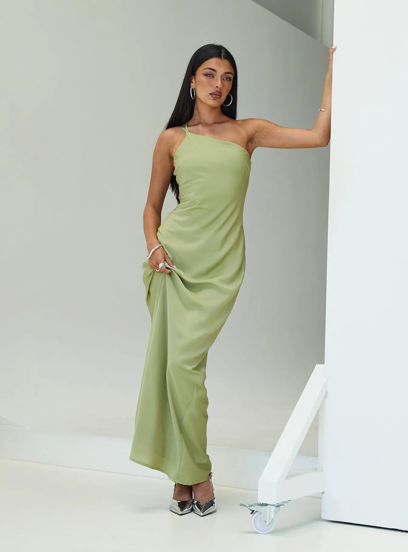 Nehemiah One Shoulder Maxi Dress Green Village Path
