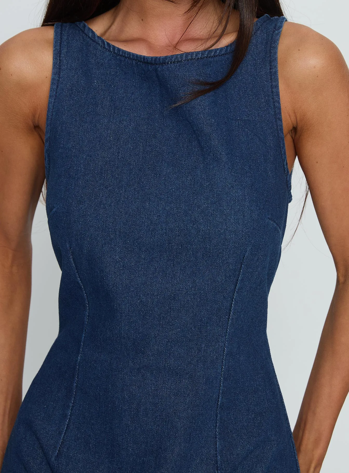 Day To Night Light Beat Alfalfa Denim Mini Dress Mid Wash