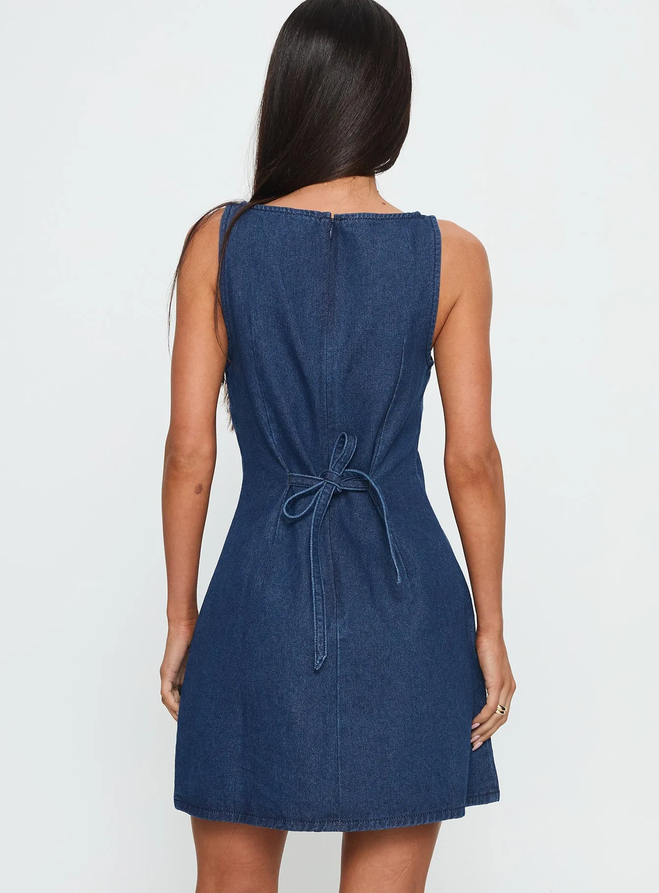 Alfalfa Denim Mini Dress Mid Wash Elastic cuffs