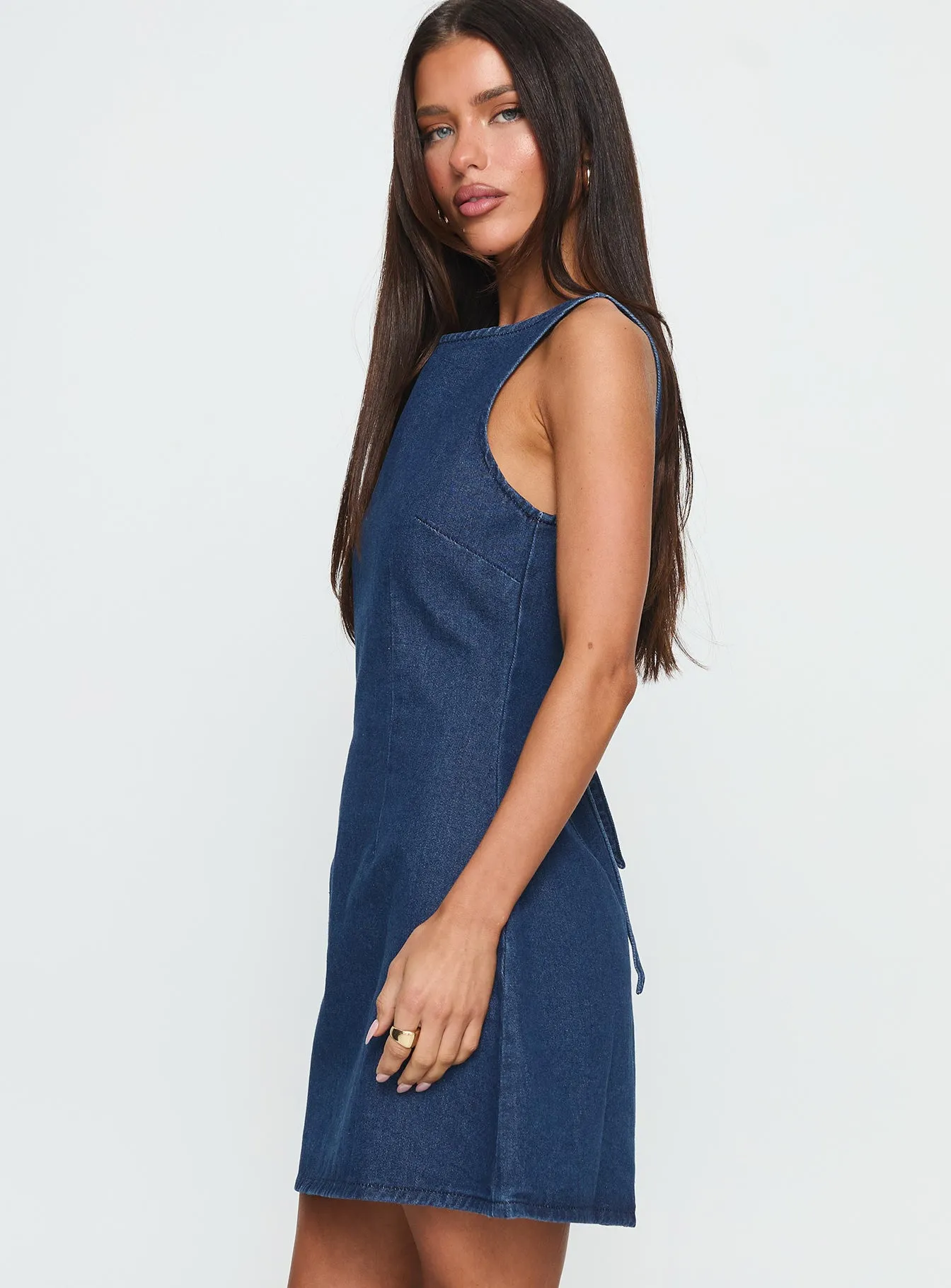 Alfalfa Denim Mini Dress Mid Wash Star Rush