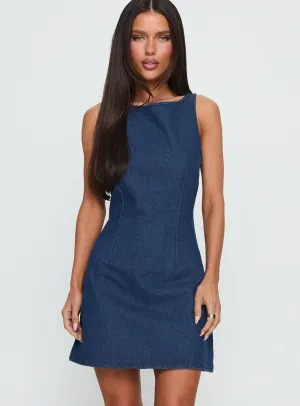 Star Warm Alfalfa Denim Mini Dress Mid Wash