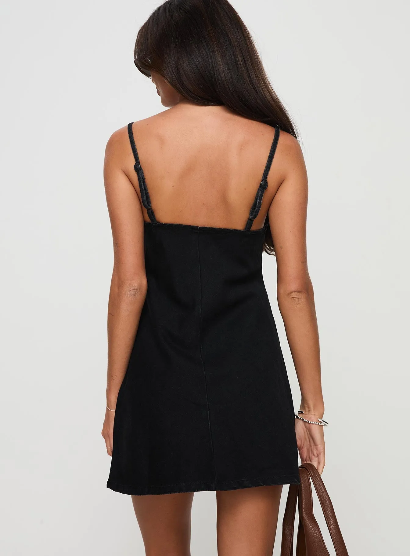 wrinkle free Arwen Denim Mini Dress Black