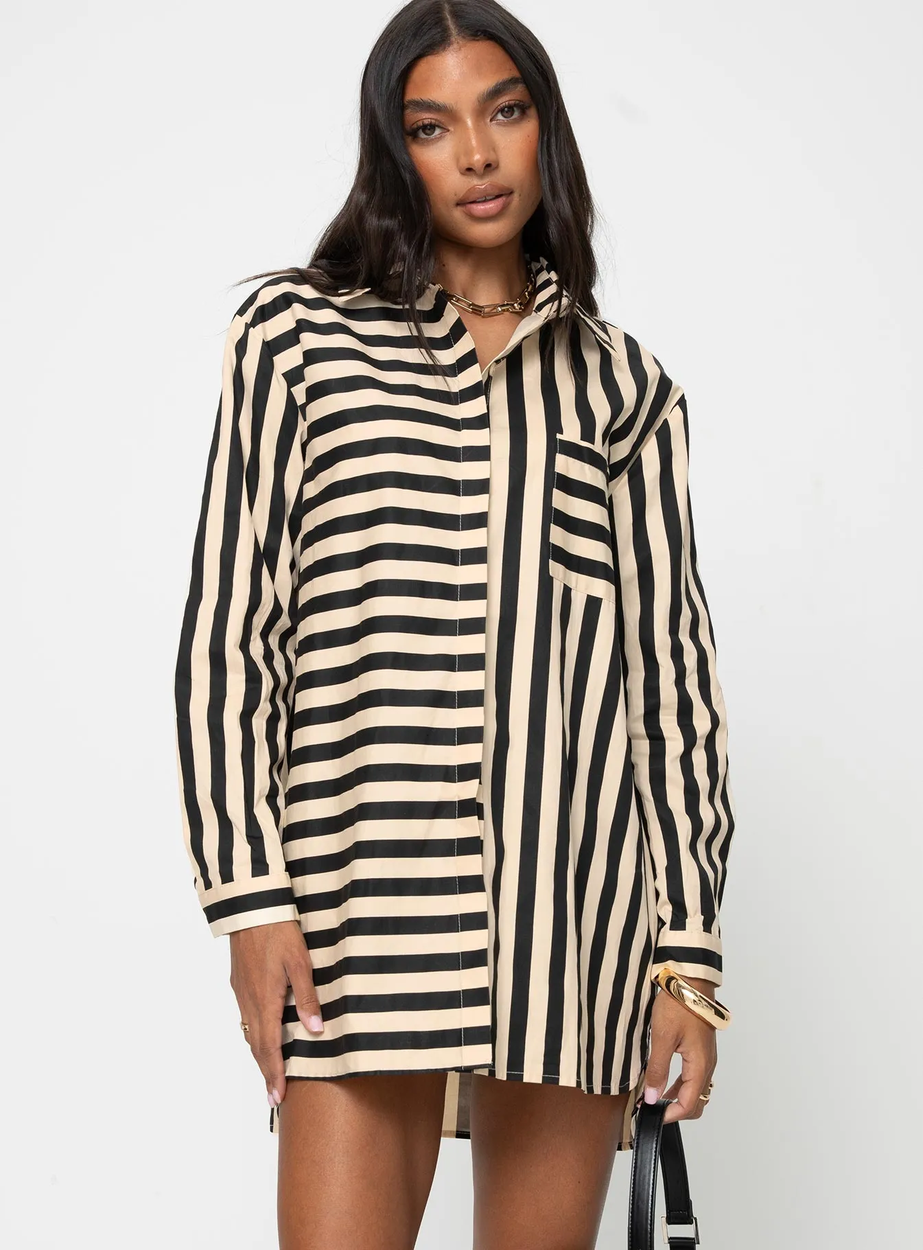Trend Star Smart Fit Look Hancer Shirt Dress Black / Cream
