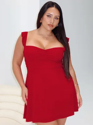 Feminine short dress Adjustable Shoulder Straps Landon Mini Dress Red Curve