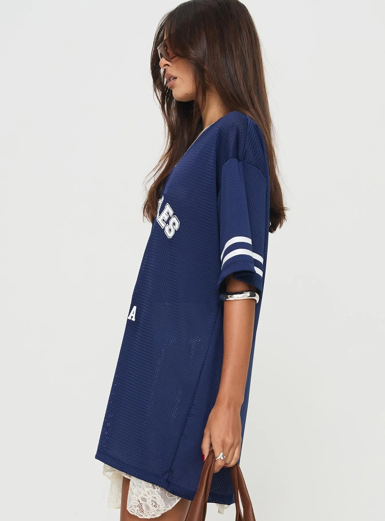 Convertible Neckline Cozy Look Michail Jersey Dress Navy