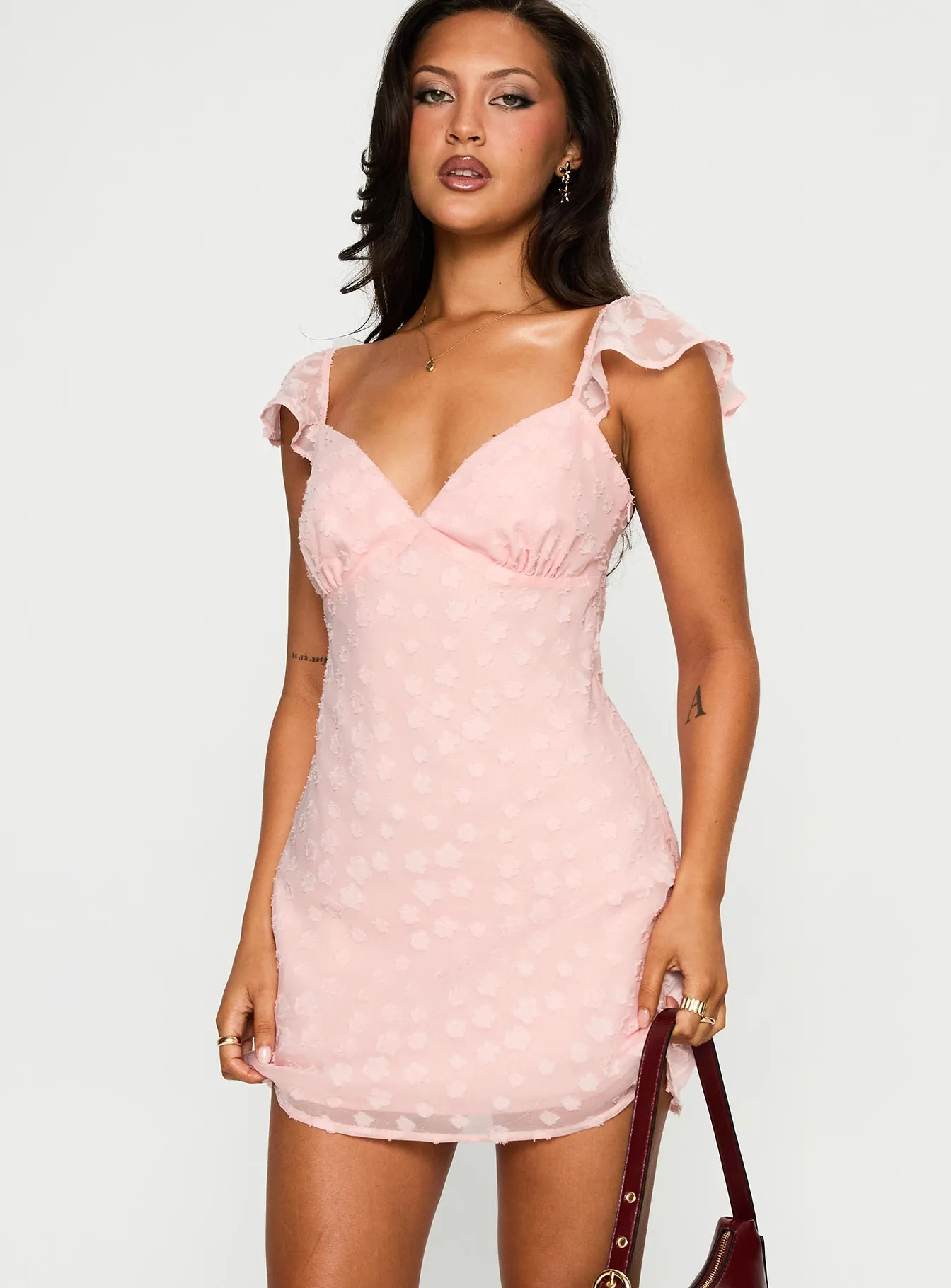 Pop Rush Savie Broderie Mini Dress Pink