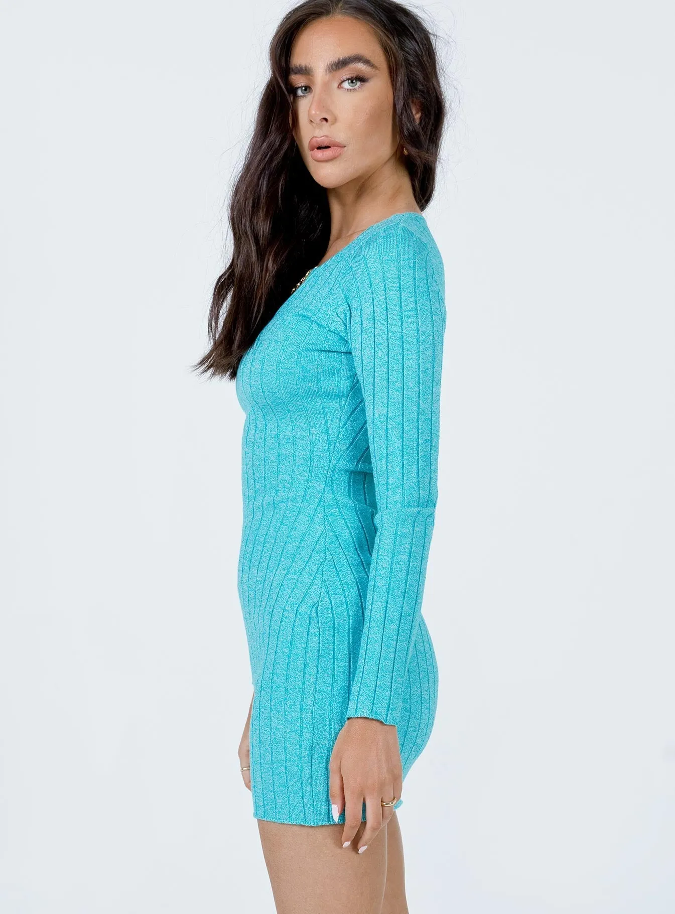 Shanti Long Sleeve Mini Dress Teal Bar Hopping Bar Glow