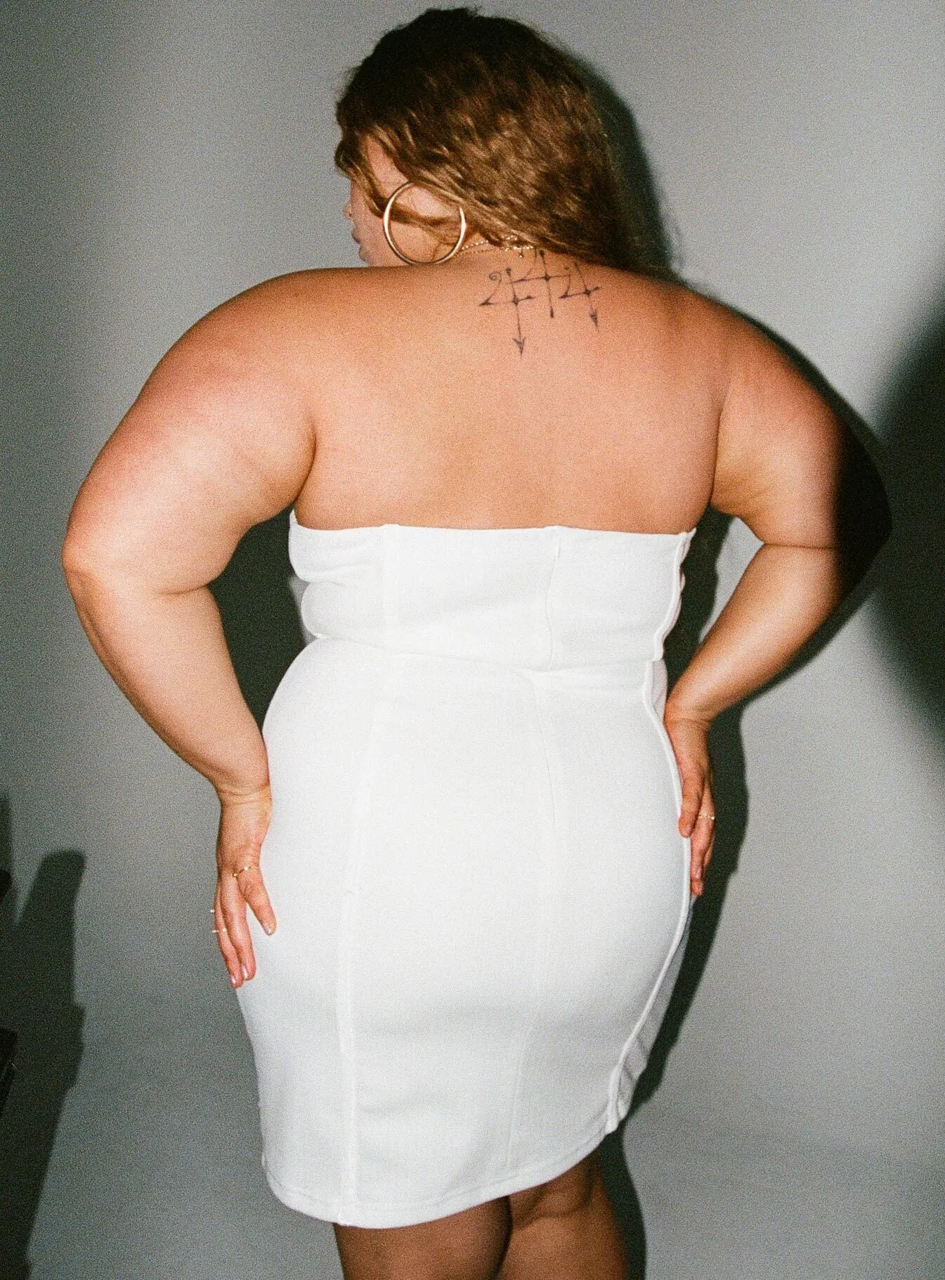 Tristian Mini Dress White Curve Floral Design Wear Diagonal Draping Effect