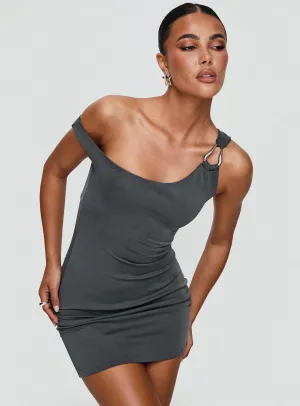 True Desires One Shoulder Mini Dress Grey Hot Warm