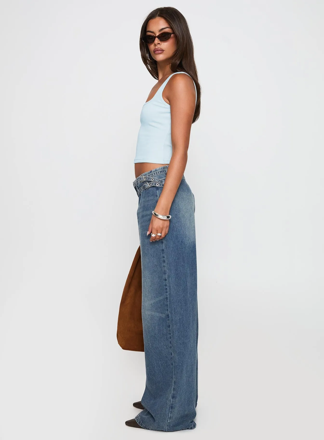 Paltrow Mid Rise Wide Leg Cargo Jeans Mid Blue Wash Stylish Adult Fashion Soft Eco Friendly