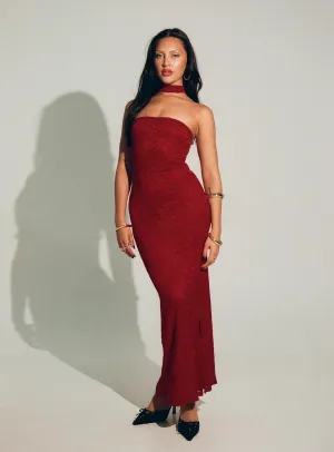 Melantha Strapless Maxi Dress Red Fold Glow