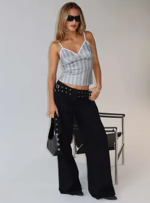 Baccarat Mid Rise Wide Leg Belted Jeans Black Button Fly Closure