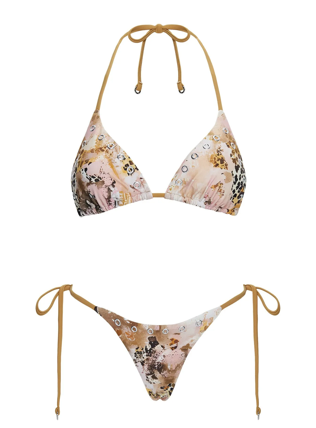Flat Lock Stitching Recycled Material Blend Noxie Tie Side Bikini Bottom Leopard Multi