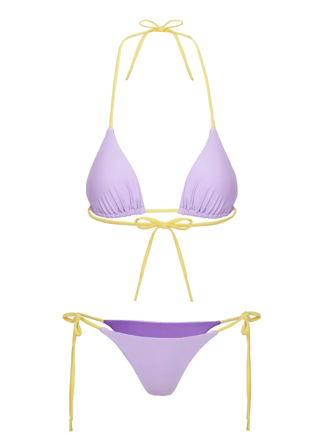 Butter Soft Stretch Tension Control Band Jenner Triangle Bikini Top Yellow / Purple