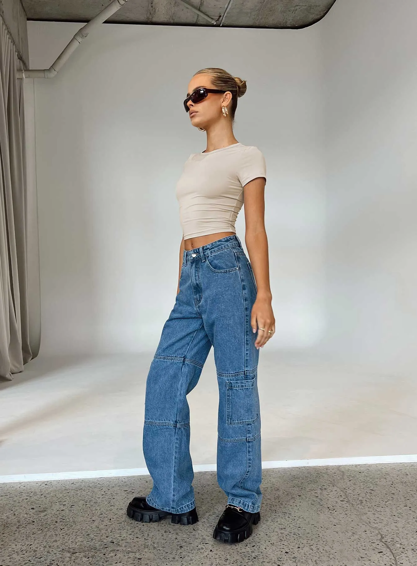 Saffie Wide Leg Jeans Mid Wash Denim Date Night Summer Vibes Garment Dyed Texture