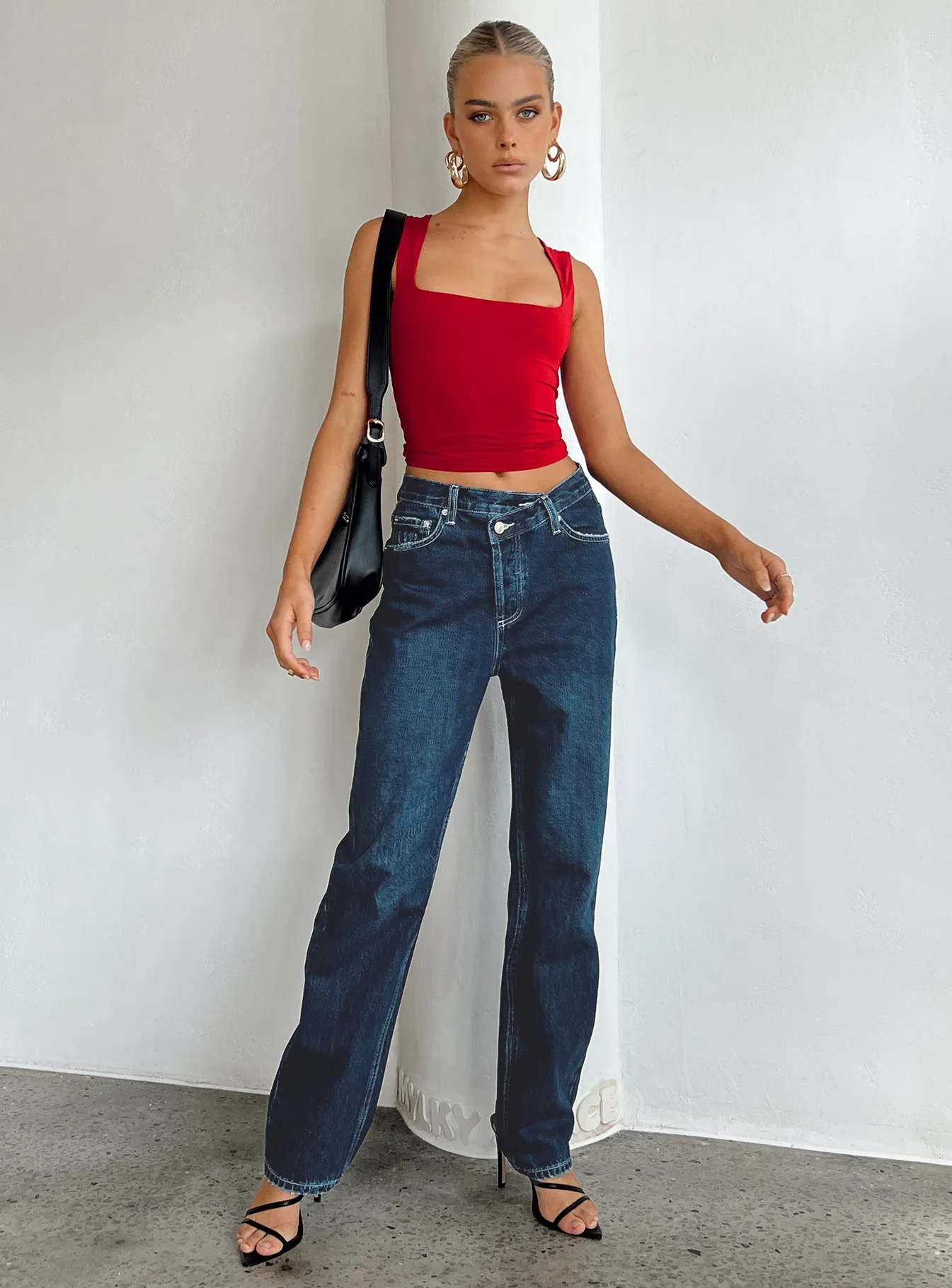 Holly Asymmetric Straight Leg Jean Dark Wash Denim Timeless Choice