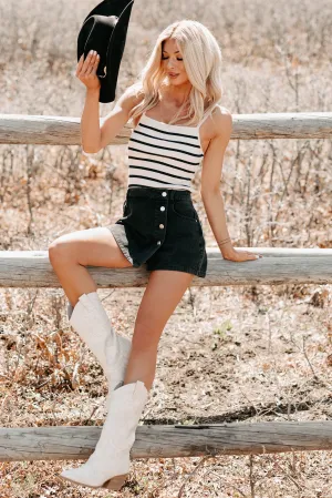 Serene Stripes Ribbed Knit Cami Top (Cream/Black) color scheme