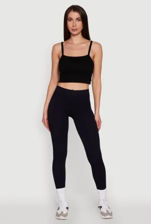 City Walk Lightweight Material No Bind Trendy Rib Knit High Waisted Leggings