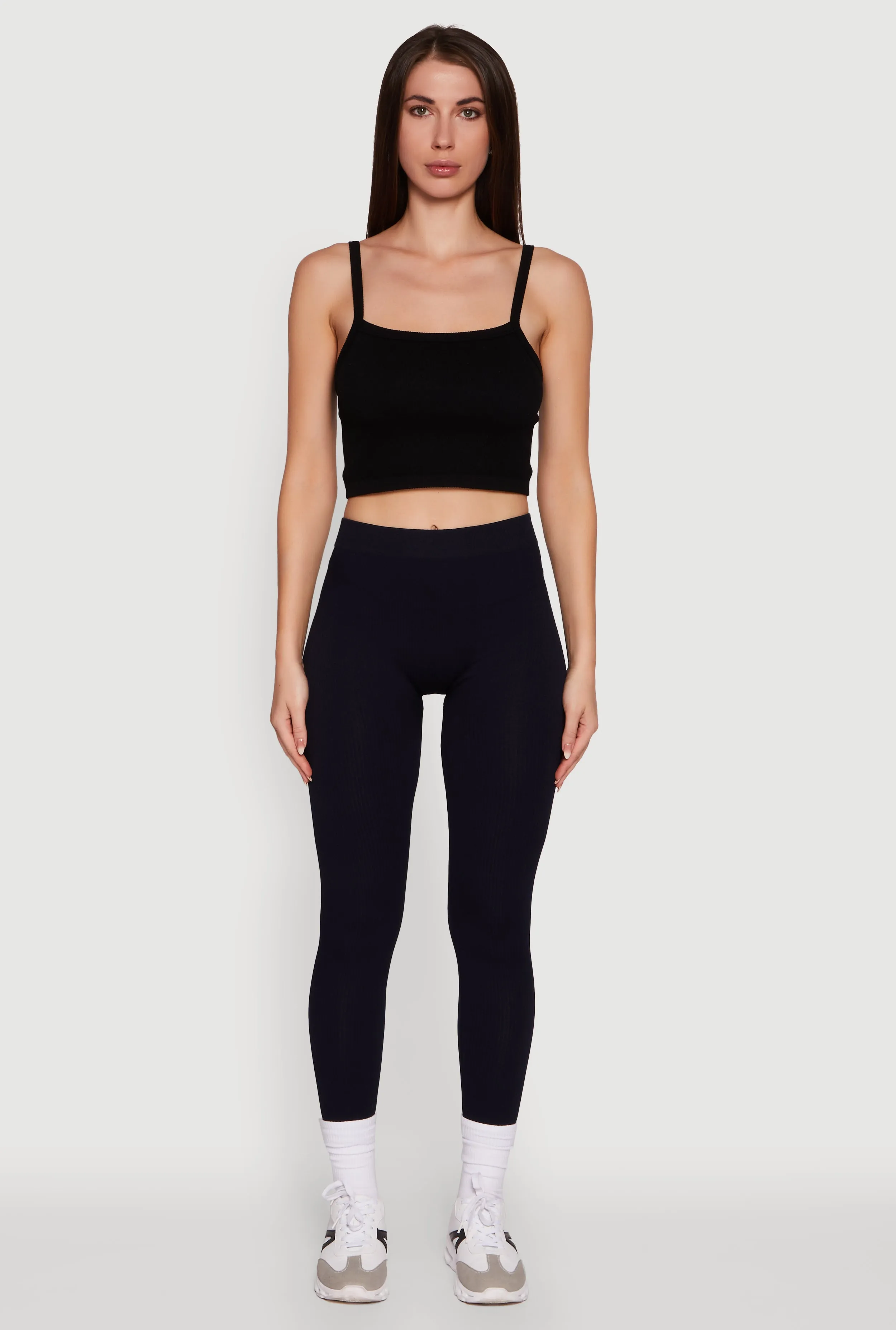 Stretch Fit Fitness Lover For Adults City Walk Trendy Rib Knit High Waisted Leggings