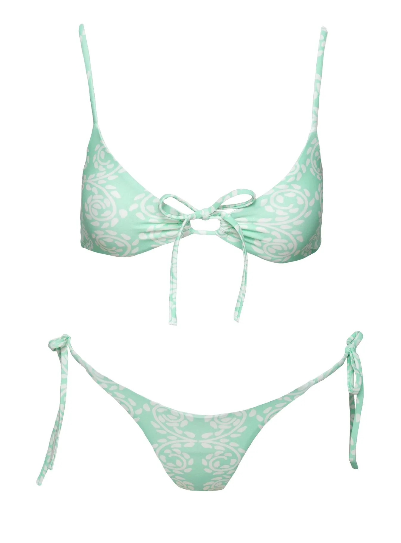 Flexible Underwire Quick Release Clasps Janey Tie Front Triangle Bikini Top Mint Swirl