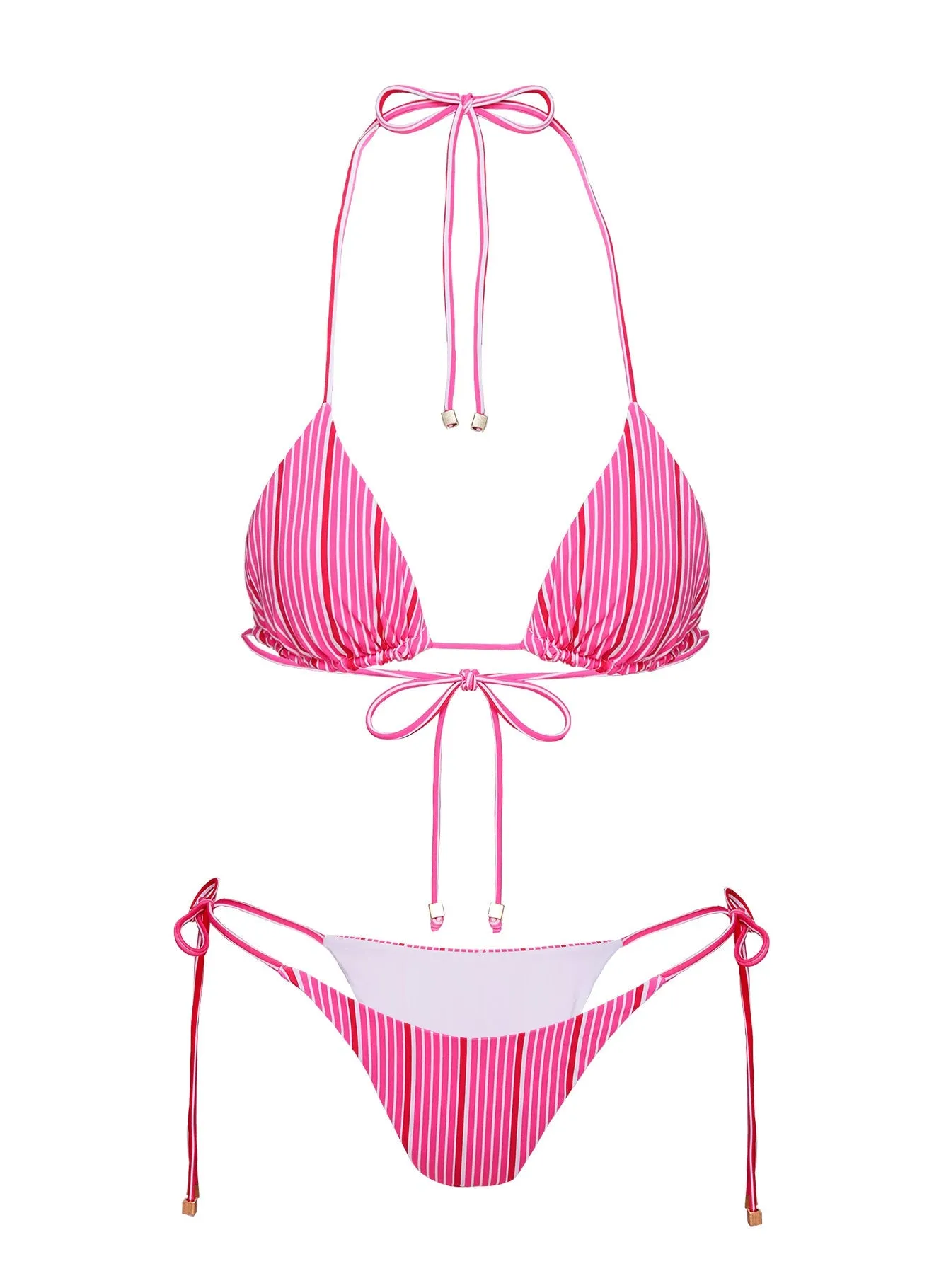 Anti Slip Waistband Butter Soft Stretch Nevaeh Triangle Bikini Top Pink Stripe