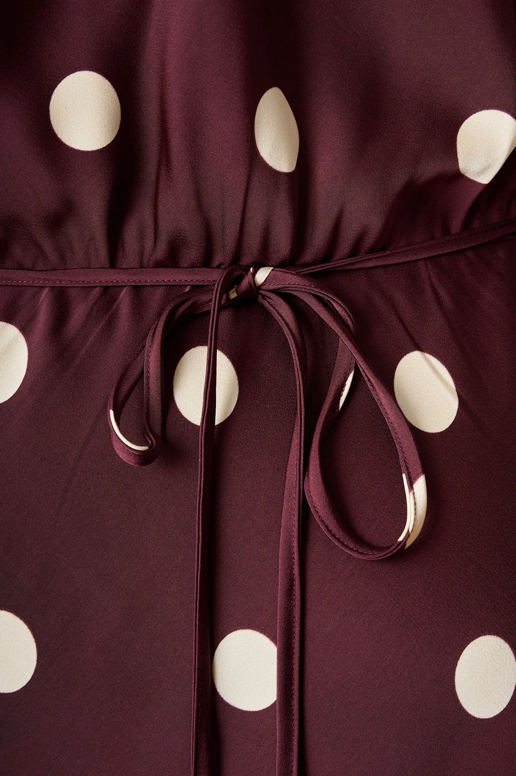 Burgundy Spot Satin Maxi Dress with Sleeve Crystal Soul Design Glow
