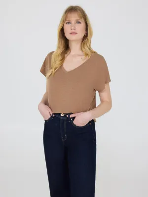 FrictionResistantFabric Melange V-Neck Dolman Sleeve T-Shirt