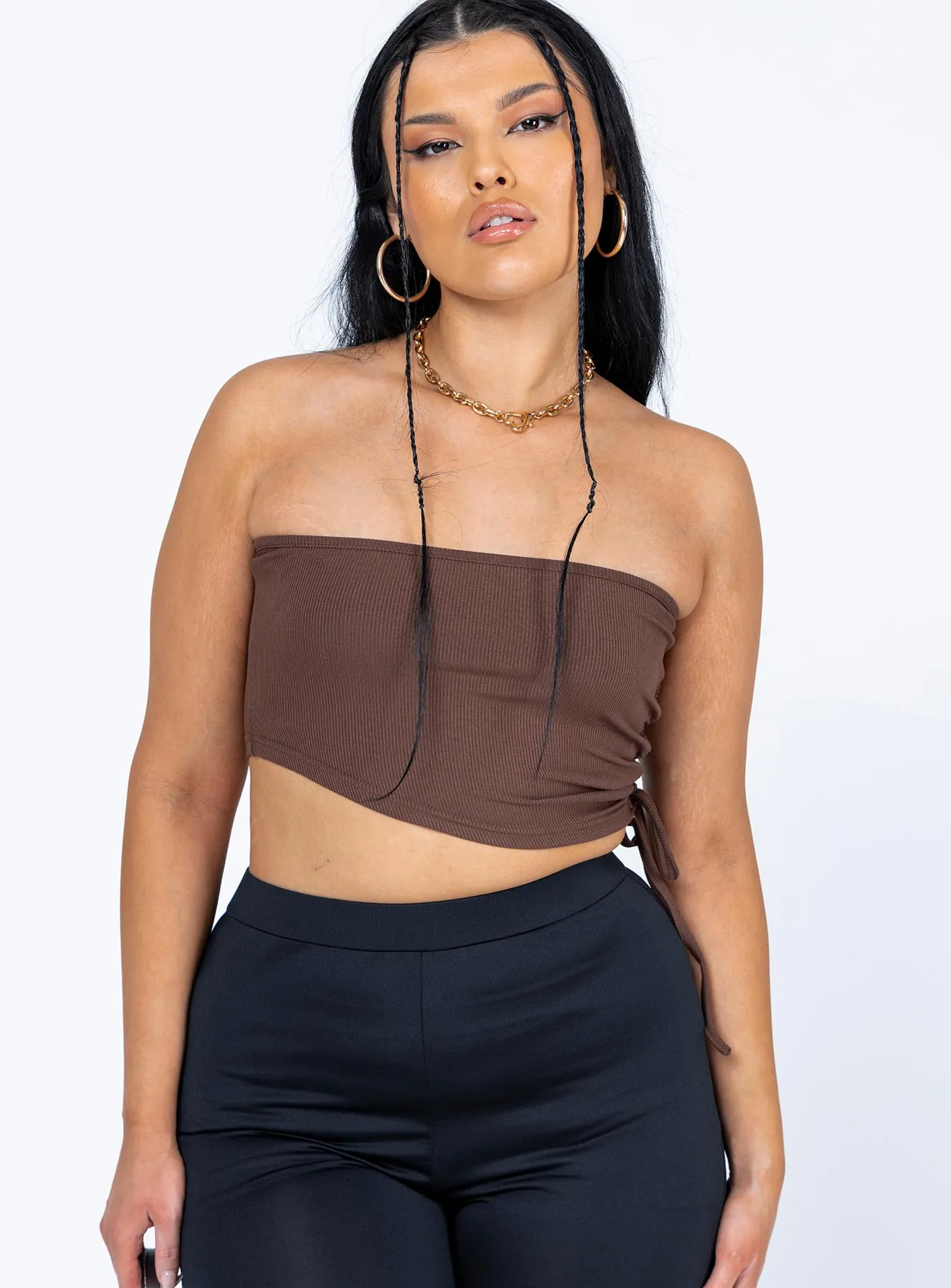 Leala Top Brown DoubleLayered Collar CrossGrain Fabric