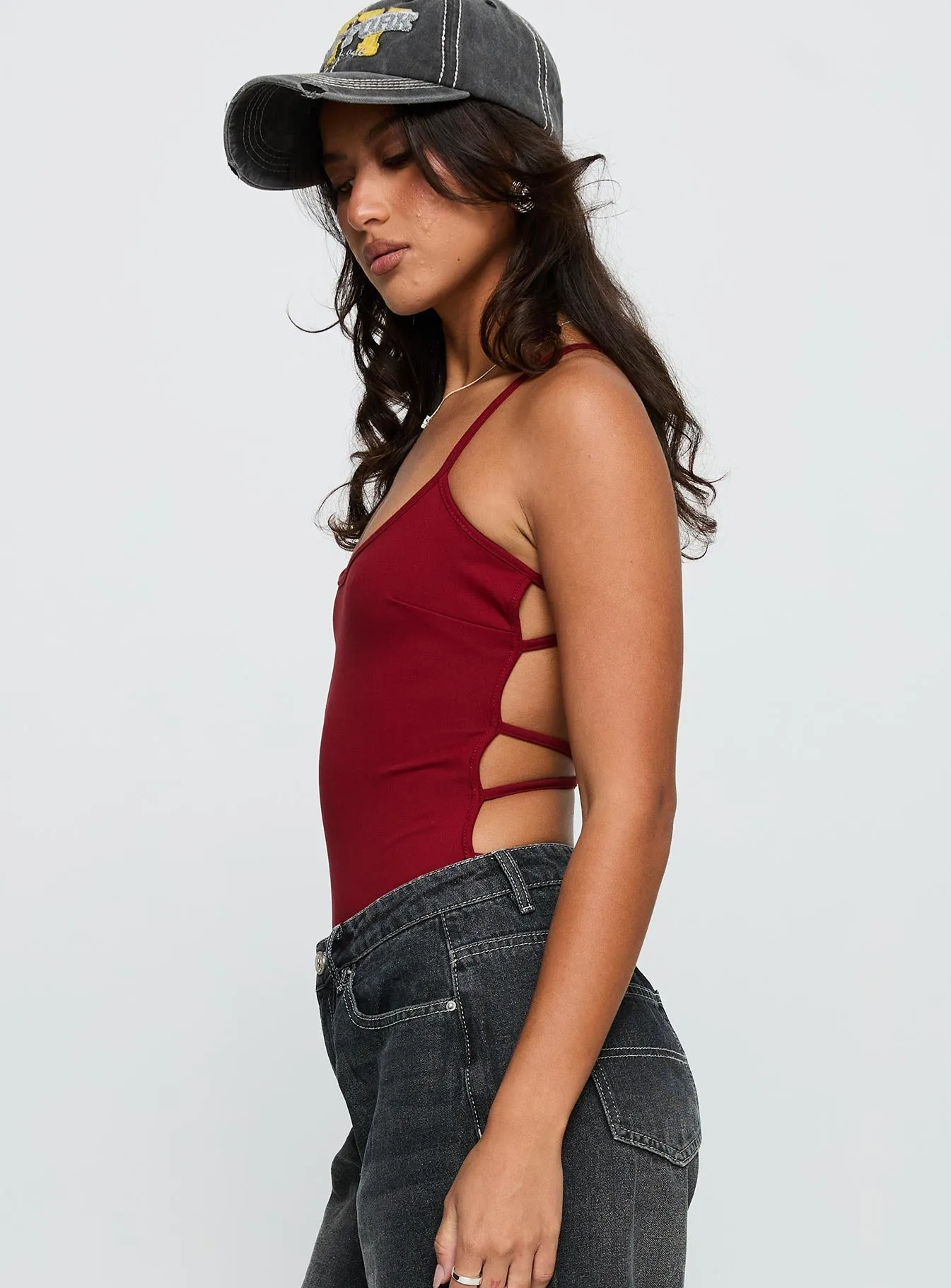 All Tied Up Bodysuit Burgundy Lightweight Holiday Music Classic