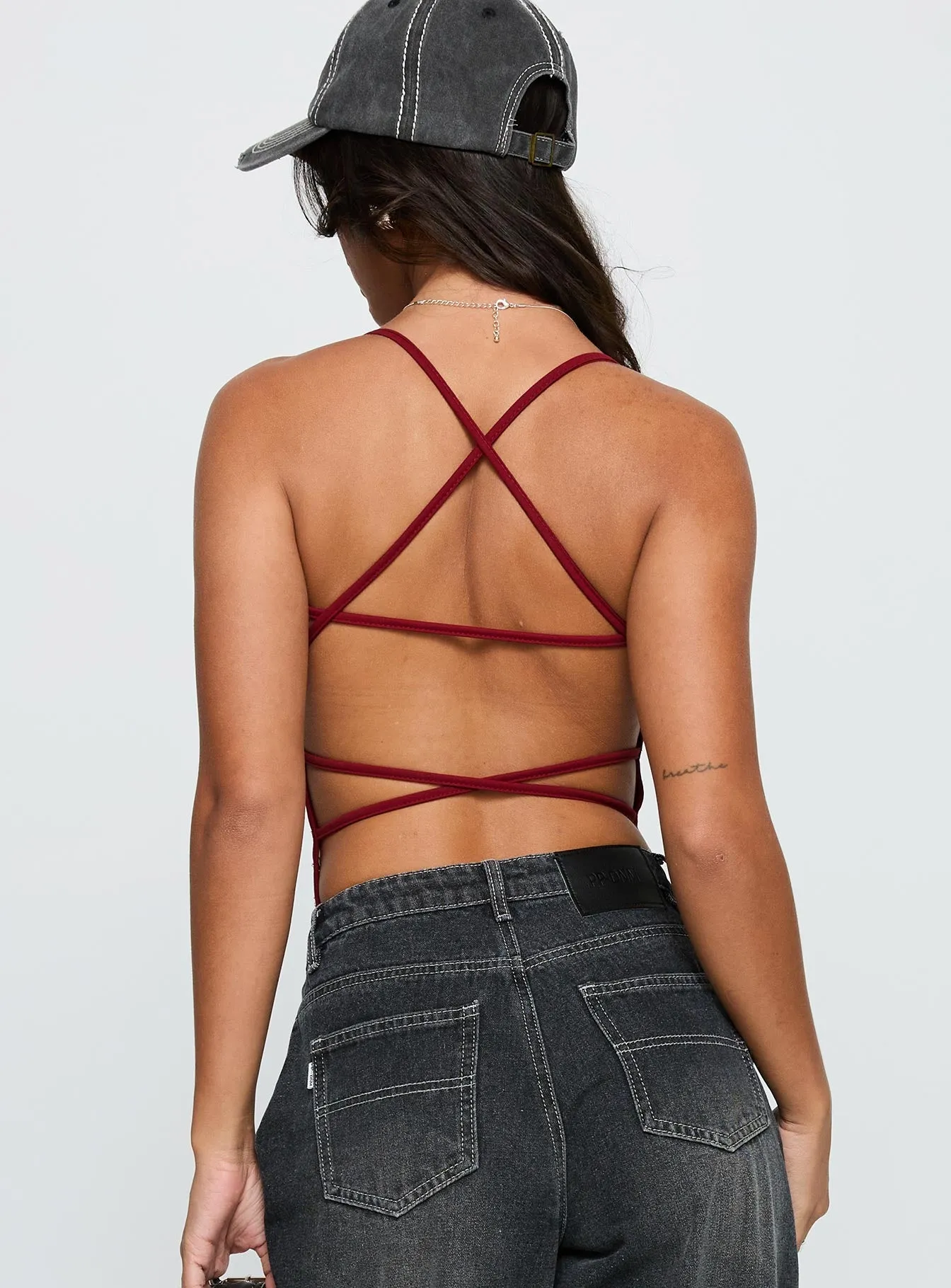 Urban Classic Soft Elegant All Tied Up Bodysuit Burgundy
