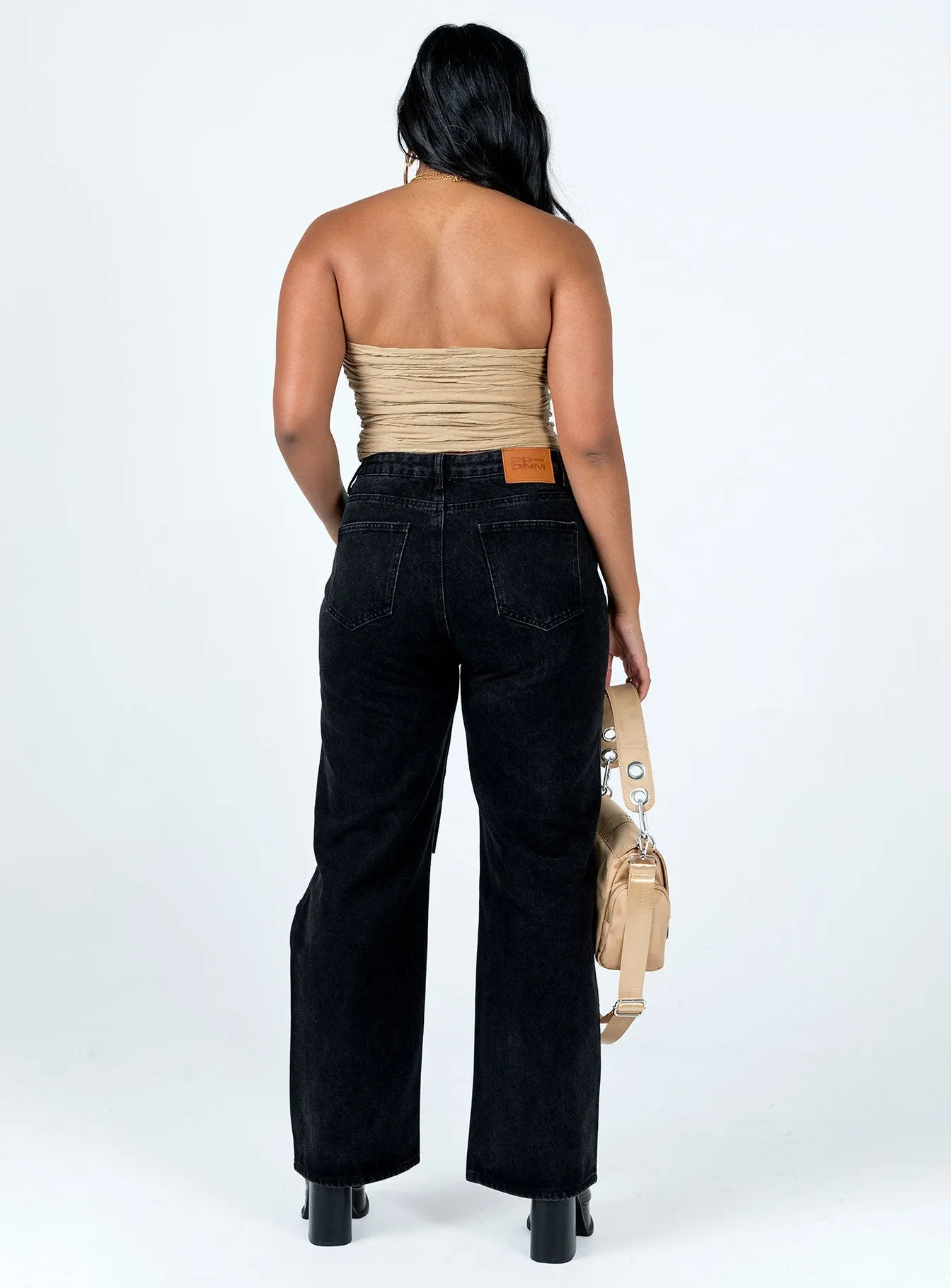 Organic Cotton Material Garment Dyed Technique Sevina Wide Leg Denim Jeans Black