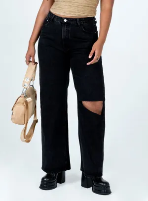 Sevina Wide Leg Denim Jeans Black Shopping Day Outdoor Enthusiast Stretch Classic Gym Ready