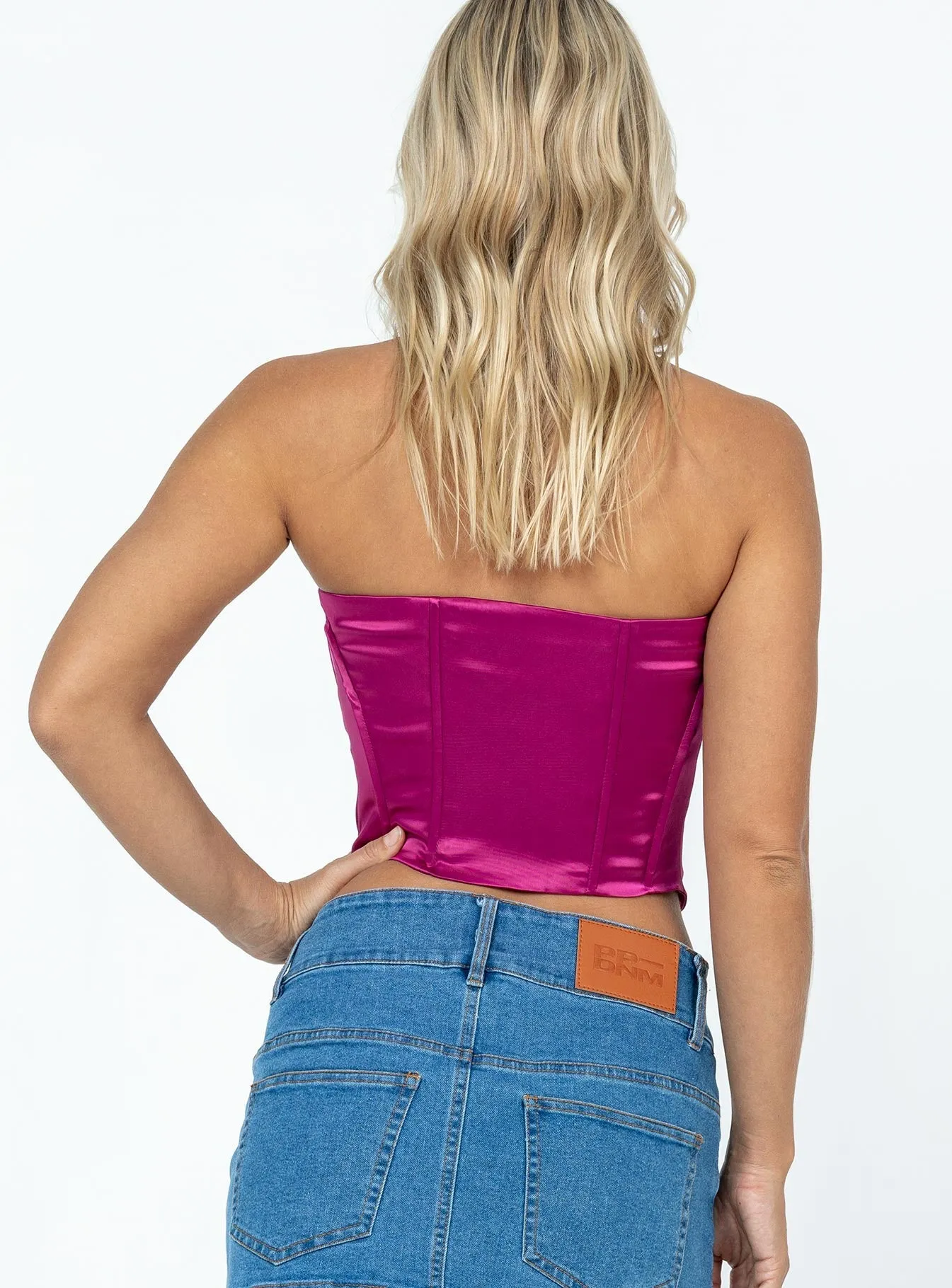 In The Moment Strapless Top Pink Reflective Accent Trim