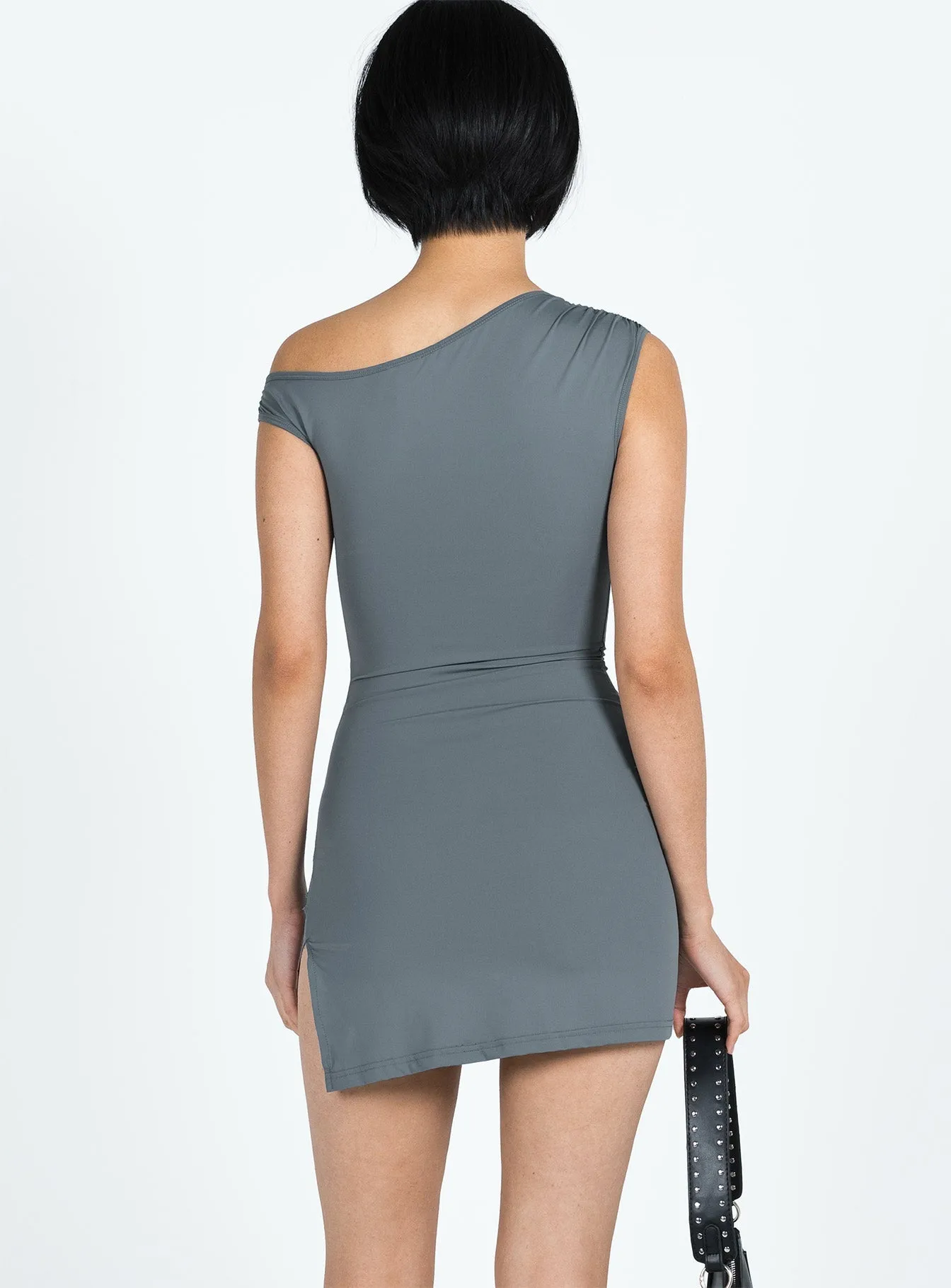 Ragan One Shoulder Mini Dress Grey Cozy Fashion Wear