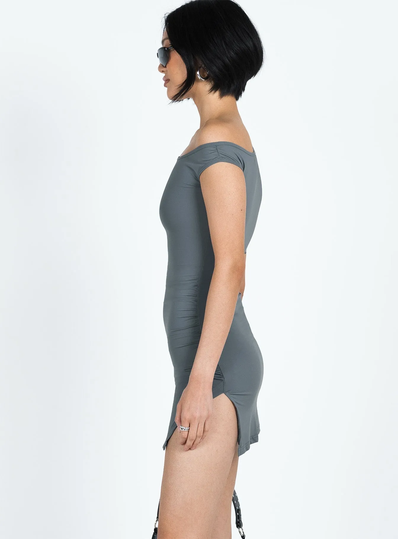 Ragan One Shoulder Mini Dress Grey Sleek Fit Tear Resistant