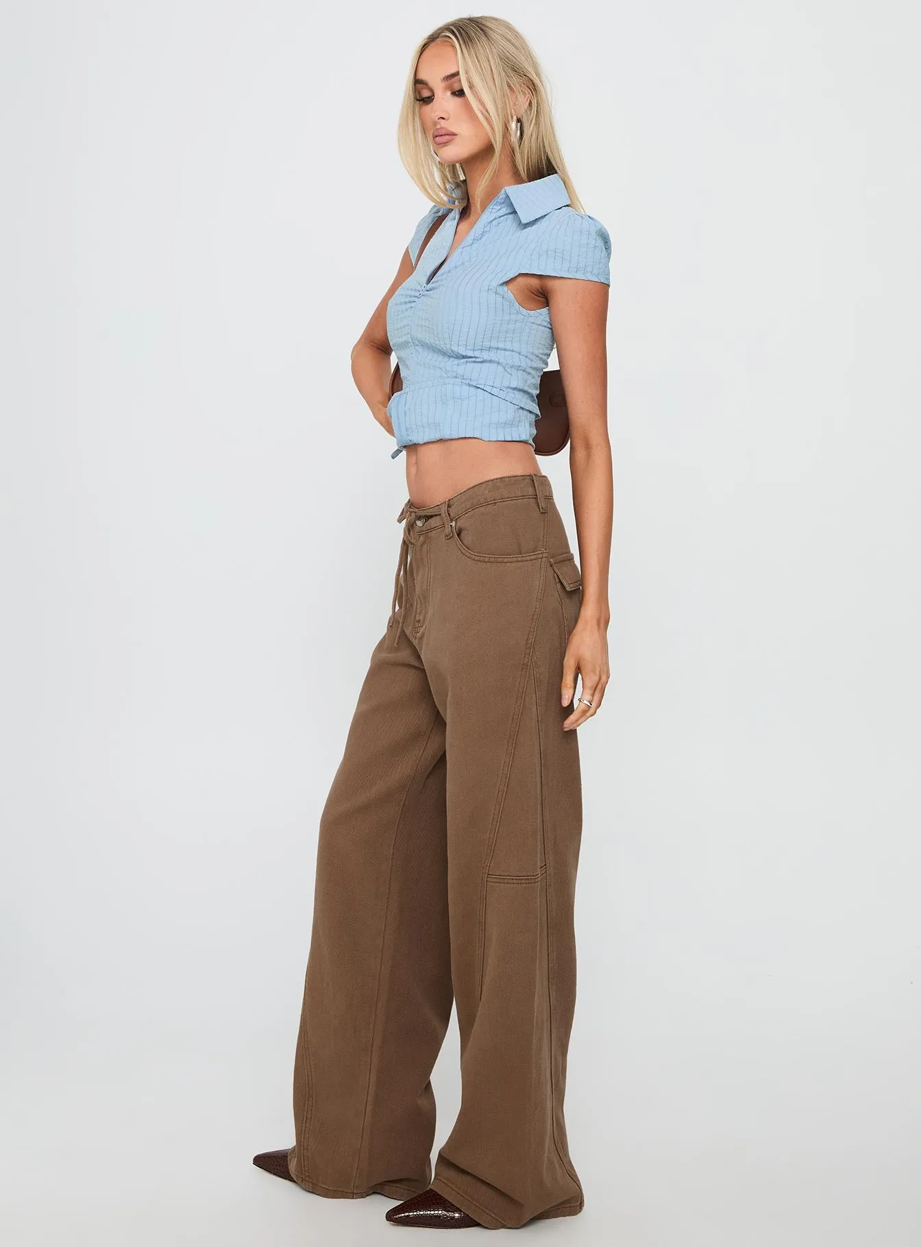 Bruiser Mid Rise Wide Leg Jeans Brown Fashion Daily Chill Vibes