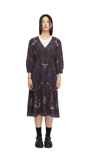 Hot Core French Curve Ruler Print Puff-Sleeves Dress