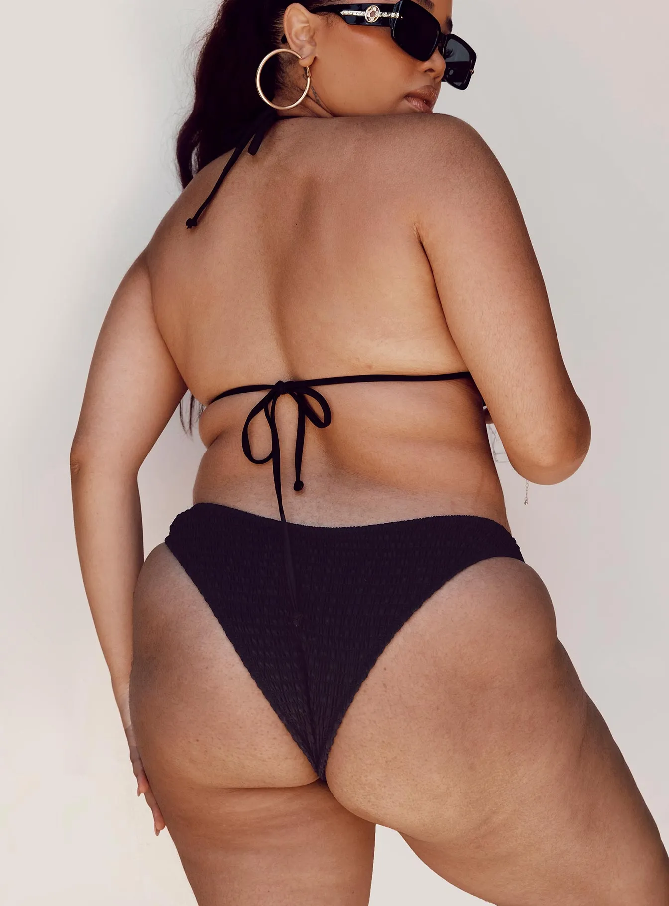 Racerback Support System Durable Strap Anchors Blanca Triangle Shirred Bikini Top Black Curve