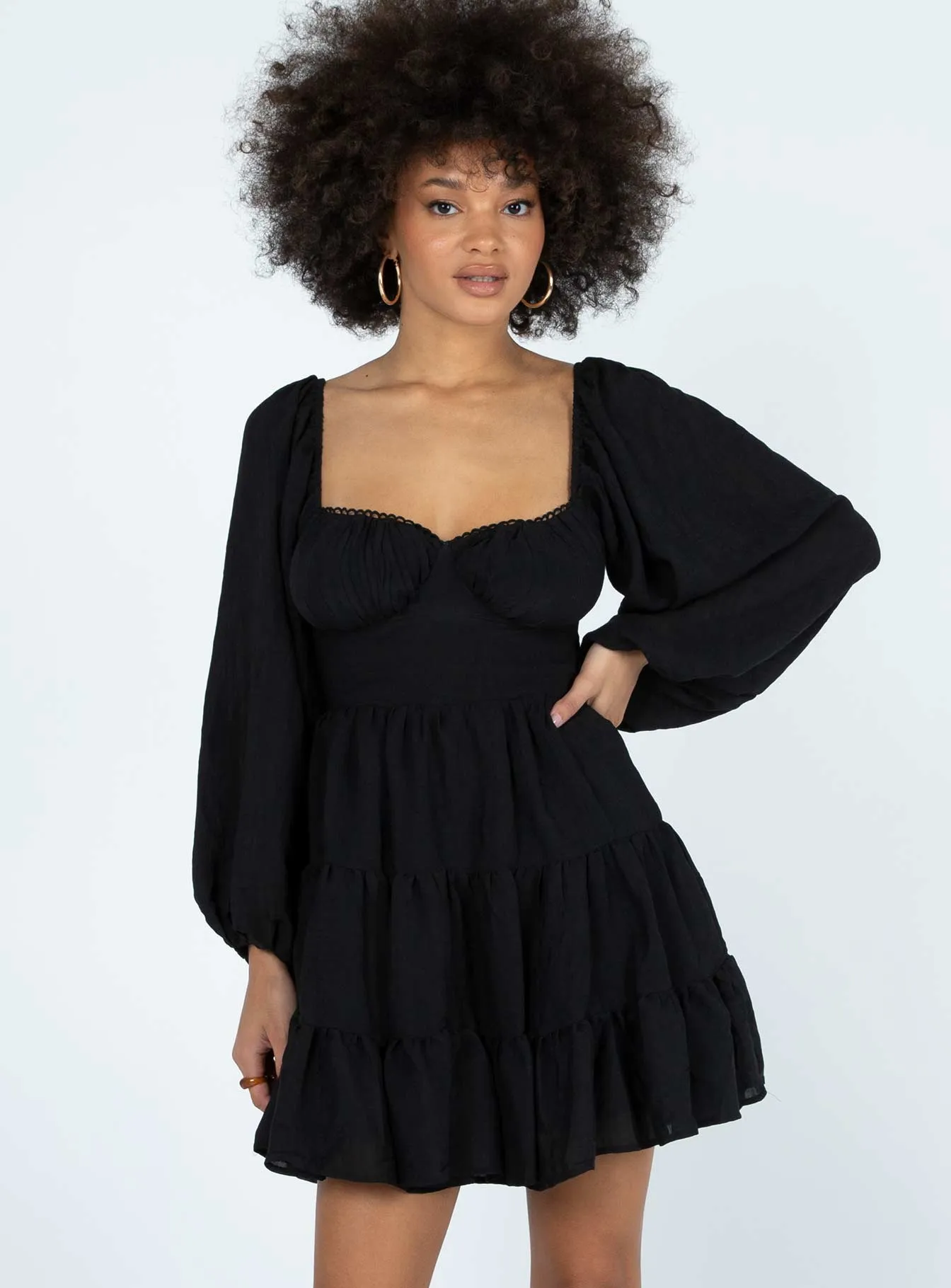 Floral Wear Relaxed-fit day mini Danny Long Sleeve Mini Dress Black