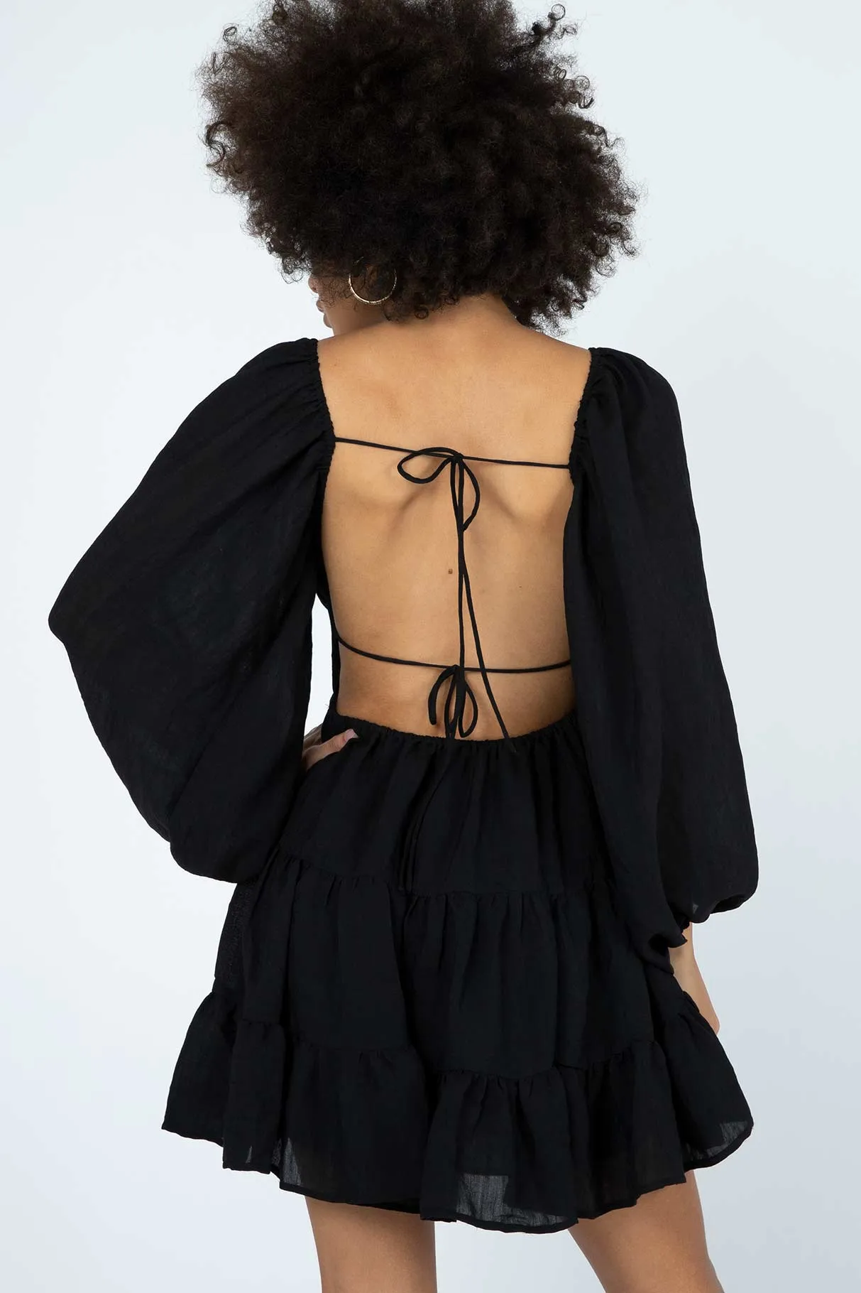 Stylish Appeal Elasticized Cuff Design Danny Long Sleeve Mini Dress Black