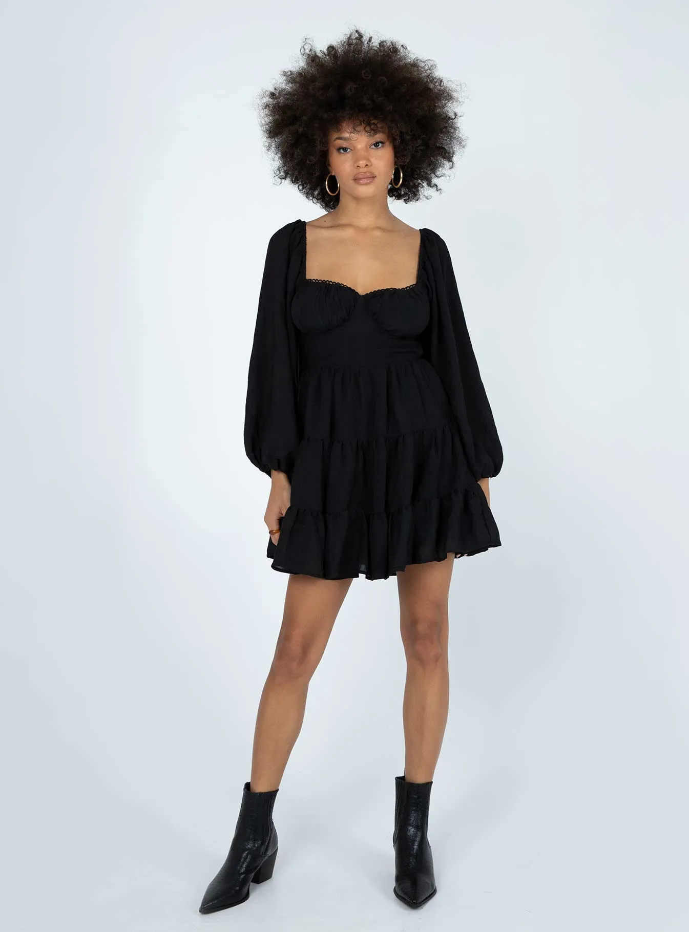 Danny Long Sleeve Mini Dress Black Trendy Fashion