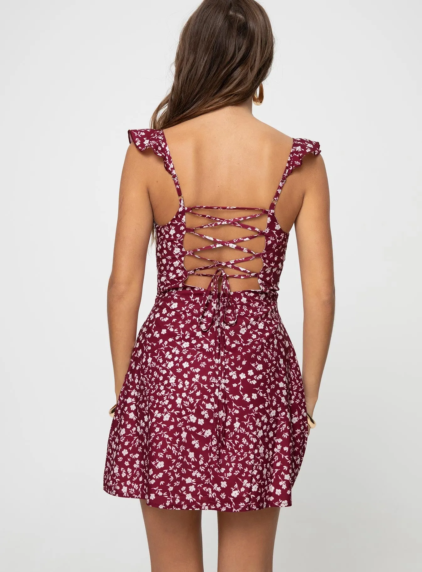 Quick Dry Textile Landon Mini Dress Burgundy Floral