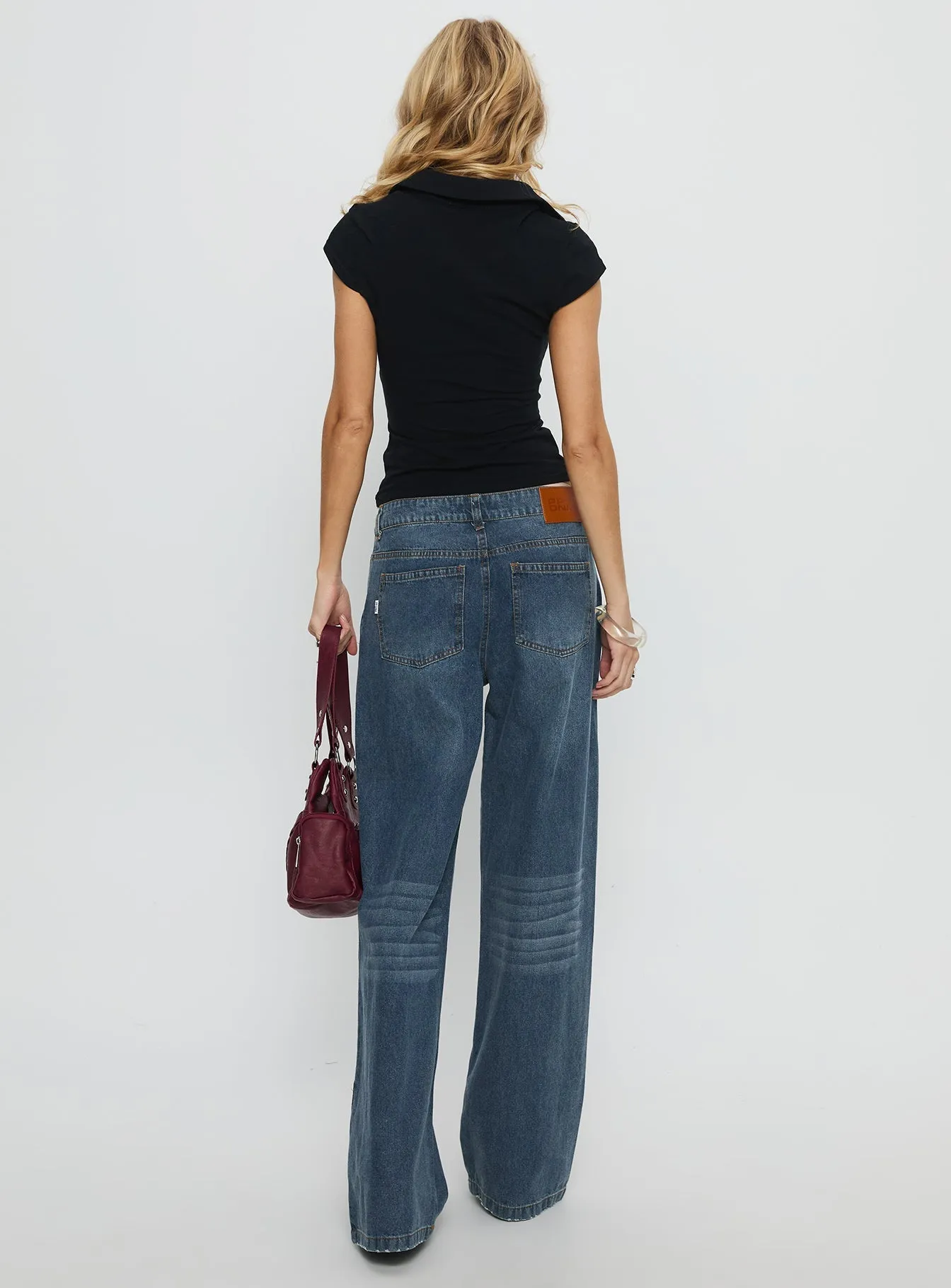 Born Again Mid Rise Straight Leg Contrast Detail Jeans Dark Blue Wardrobe Fit Work Ready Soft