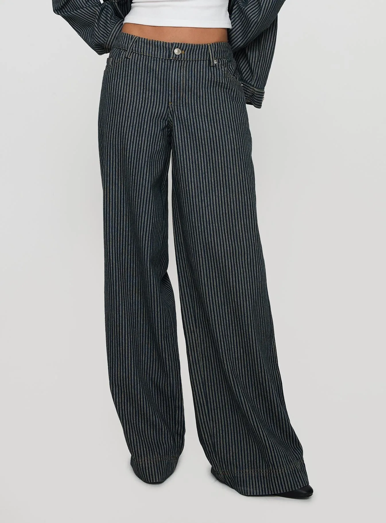 Actually Invested Low Rise Pants Denim Stripe Contemporary Vibe