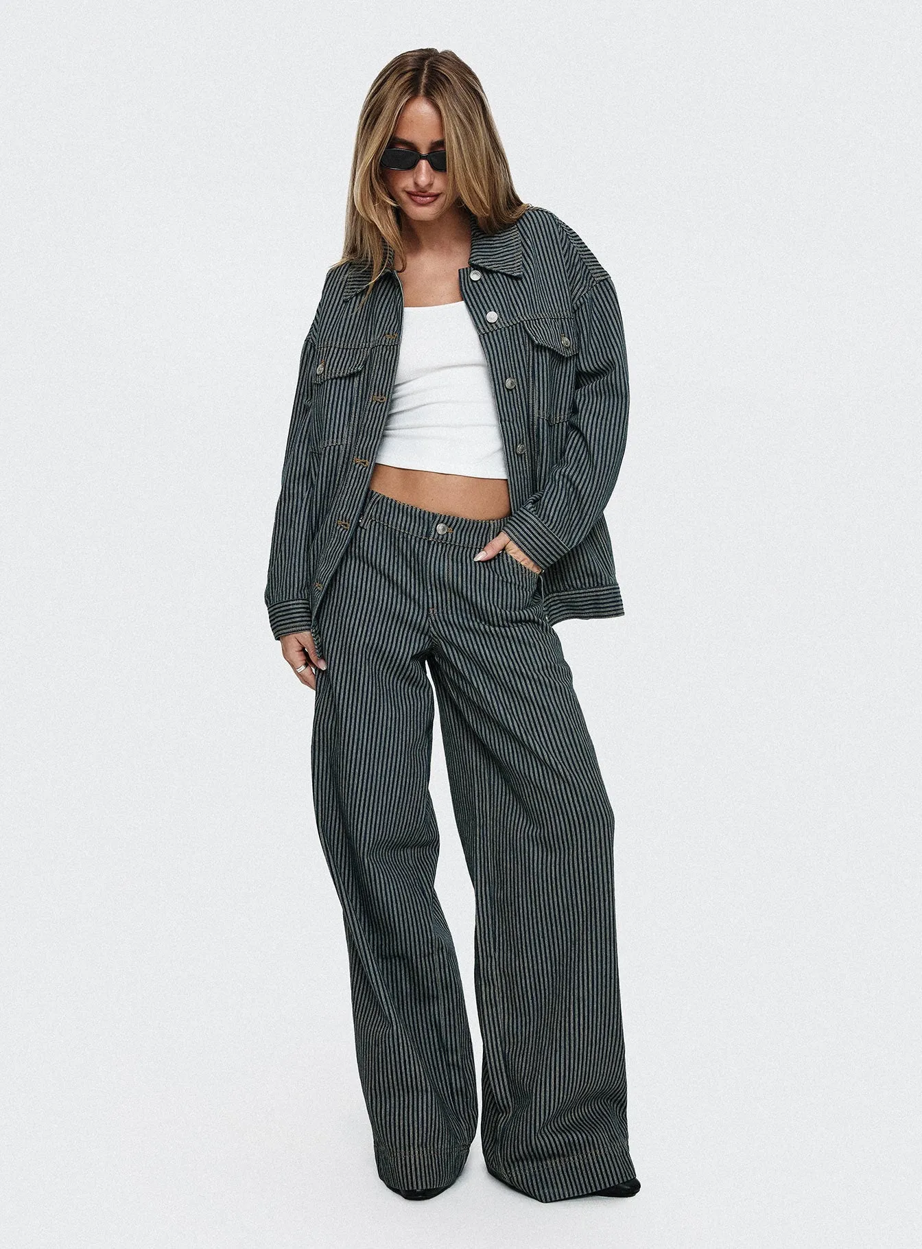 Actually Invested Low Rise Pants Denim Stripe Timeless Match comfortable option