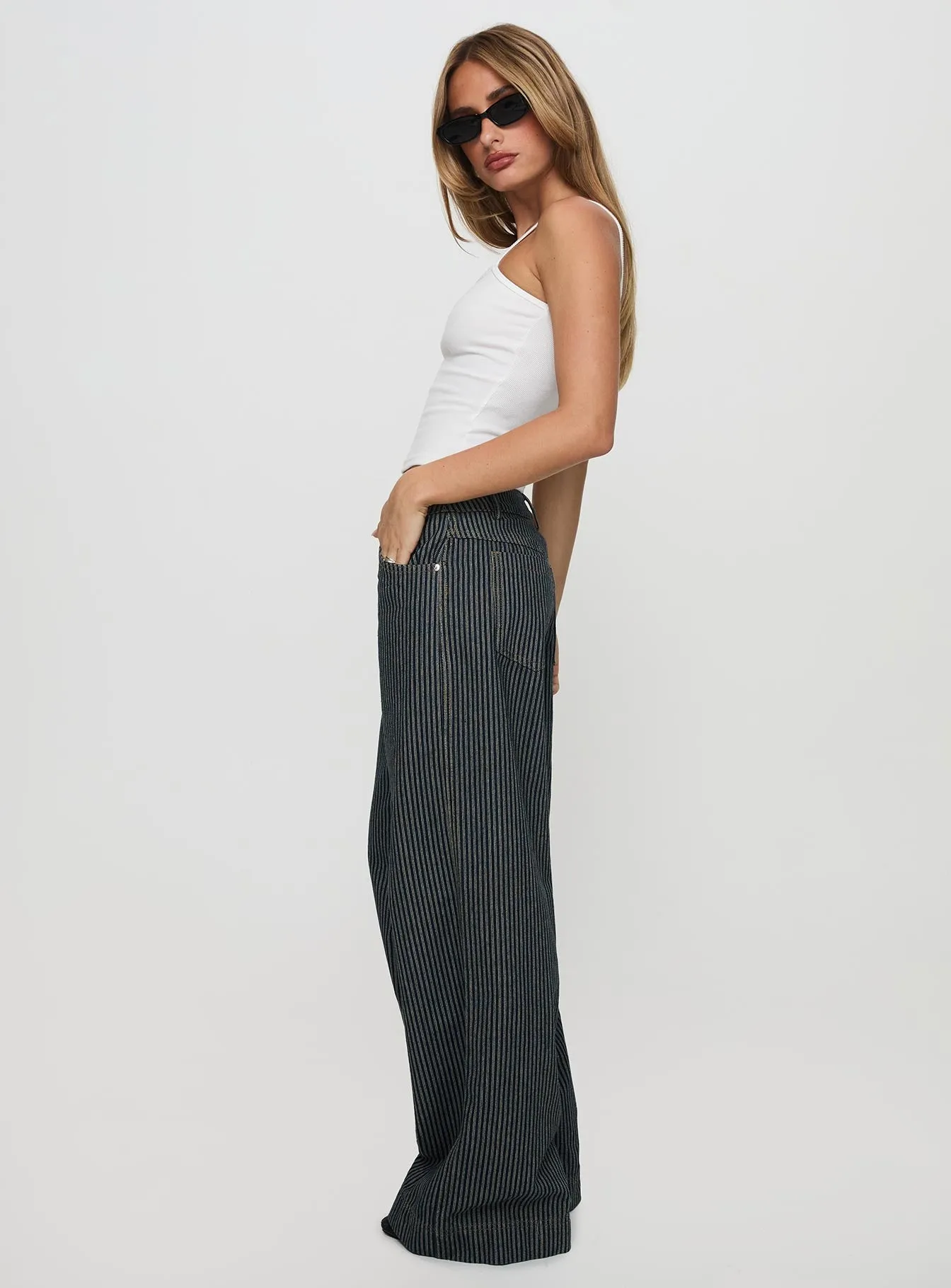 Clean Shape Actually Invested Low Rise Pants Denim Stripe