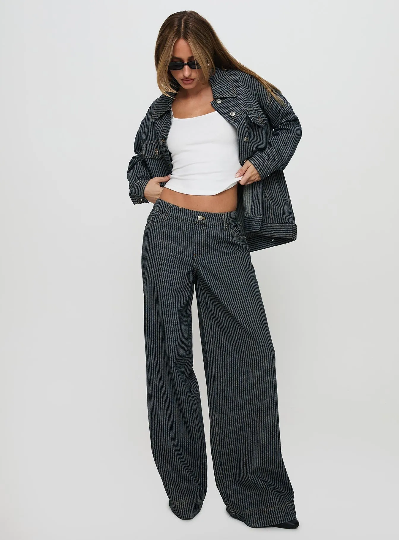 Textured Versatile Shopping Day Multi Season Piece Actually Invested Low Rise Pants Denim Stripe